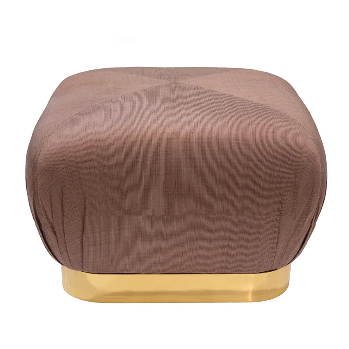 Karl Springer "Souffle Ottoman" with Brass Base and Silk Upholstery 1980s