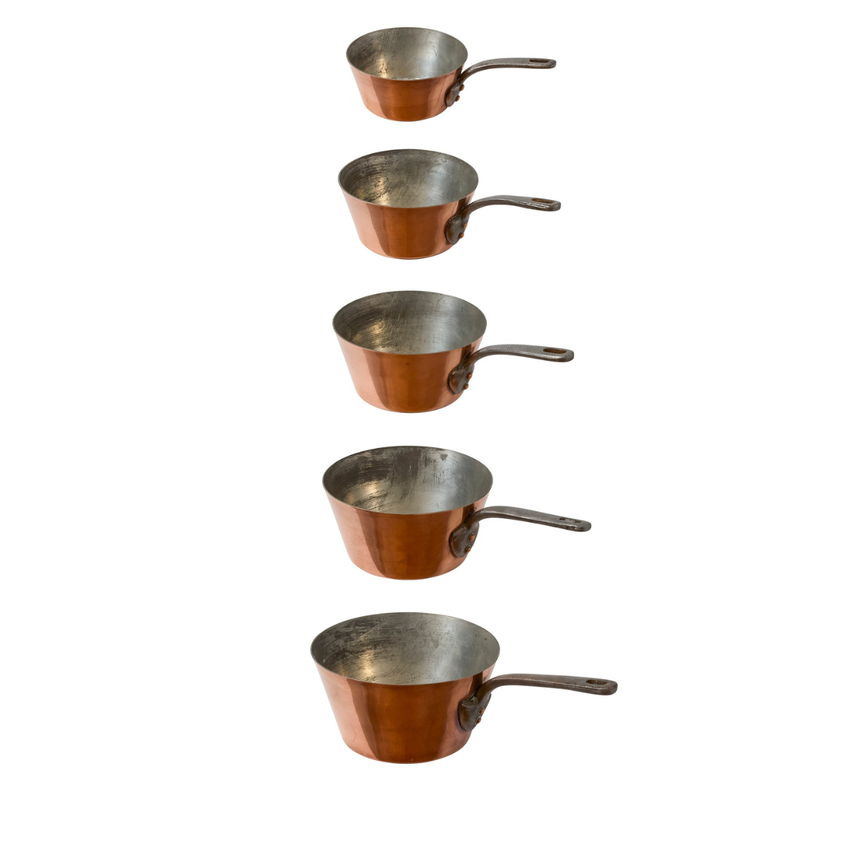 Vintage 1950s French Five Piece Copper Sauce Pan Set