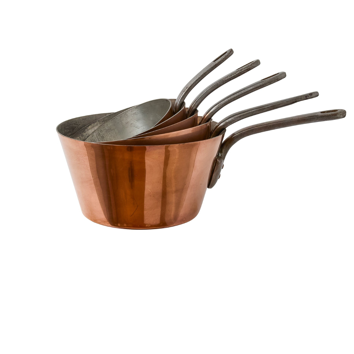 Vintage 1950s French Five Piece Copper Sauce Pan Set